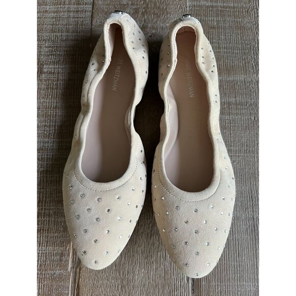 Stuart Weitzman Bling Embellished Suede Ballet Flats Beige Size 9 - Picture 3 of 9
